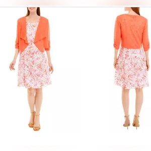 Perceptions Women's 3/4 Sleeve Printed Crochet Lace Jacket Dress